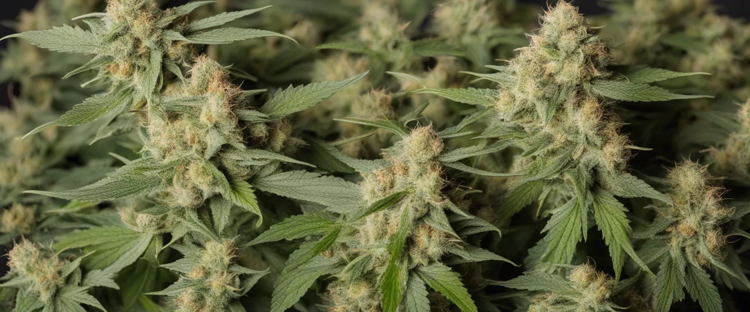 Mature cannabis buds rich in THC and CBD for health products.