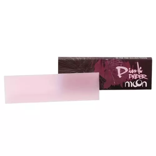 Pink paper with a packaging box, featuring a bold logo and abstract design.